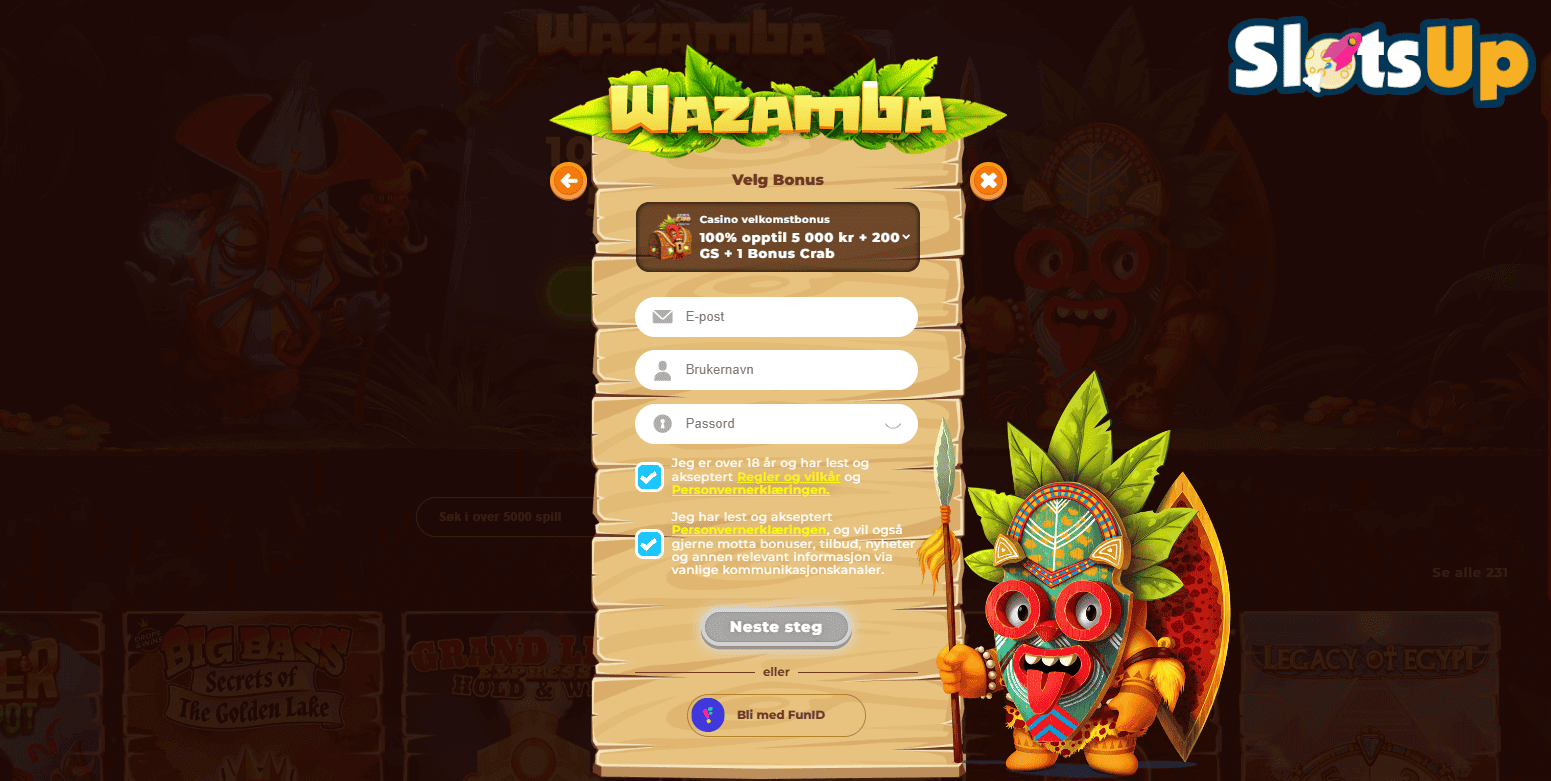 Wazamba Online Casino Registrering Trinn 3